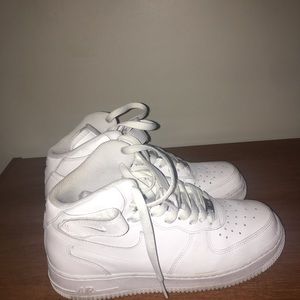 All white high top  air forces